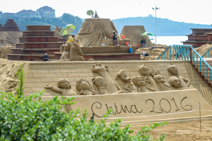 Sand sculptures in Zhejiang to welcome the upcoming G20 Summit