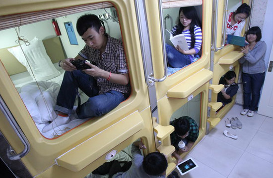 Capsule hotel hot during holiday