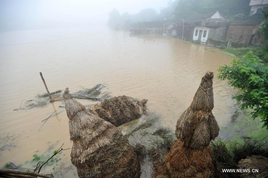 Road destroyed by rain-triggered floods in S China