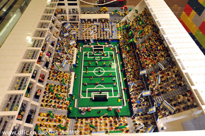 Lego World Cup stadiums displayed in Hong Kong