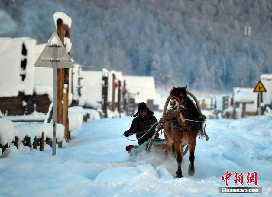 Snow-covered village in Xinjiang