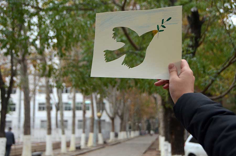 Cut outs created by college students add color to bleak winter