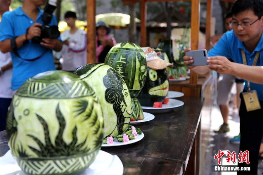 Vivid landscapes carved on watermelons