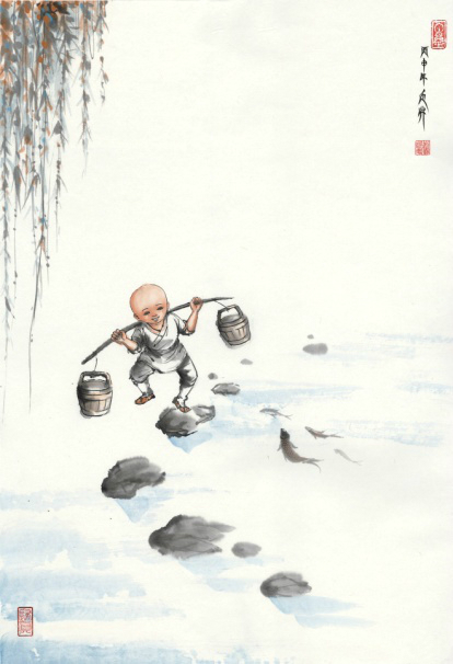 Painter brings 'little monks' to Shanghai Yufo Temple