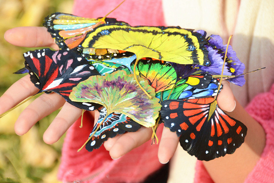 Butterflies on autumn leaves