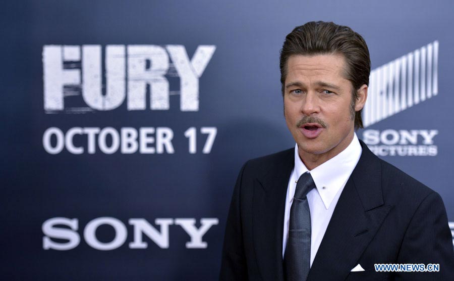 Brad Pitt attends world premiere for movie 'Fury'