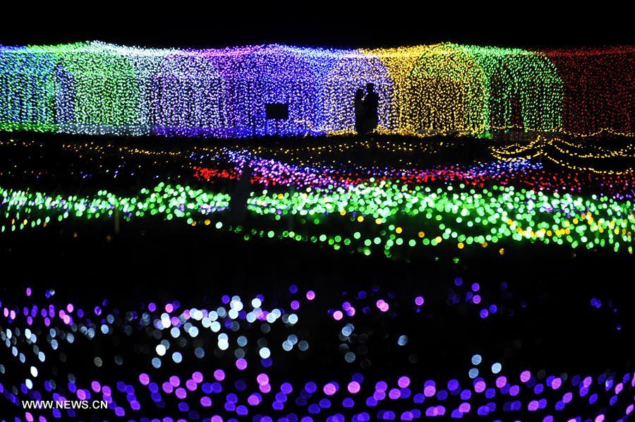 Tourists enjoy light art festival in China's Taiyuan