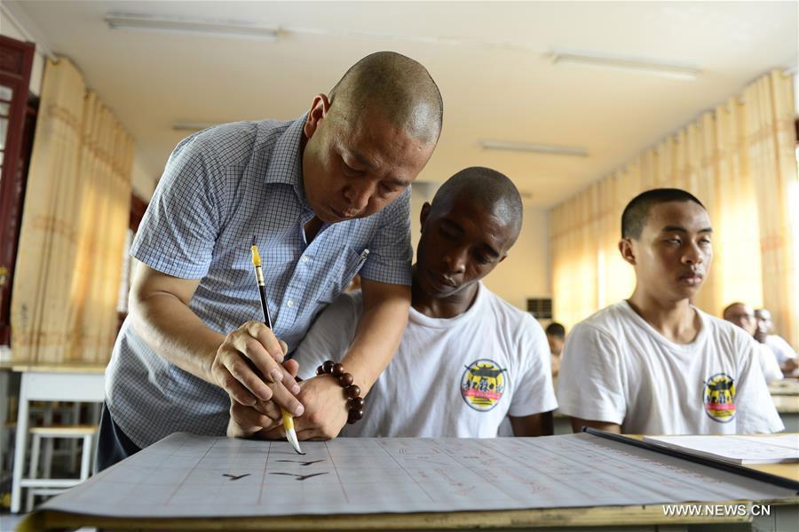 Apprentices from Africa practice Kungfu, learn Shaolin culture in China