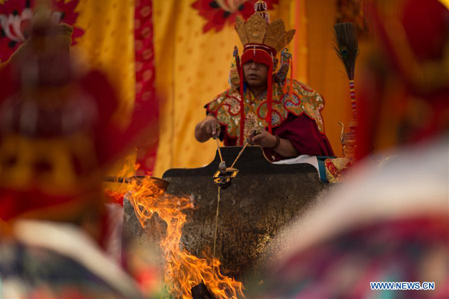 Monks attend Sur offering ritual in Zhaxi Lhunbo Monastery in Tibet