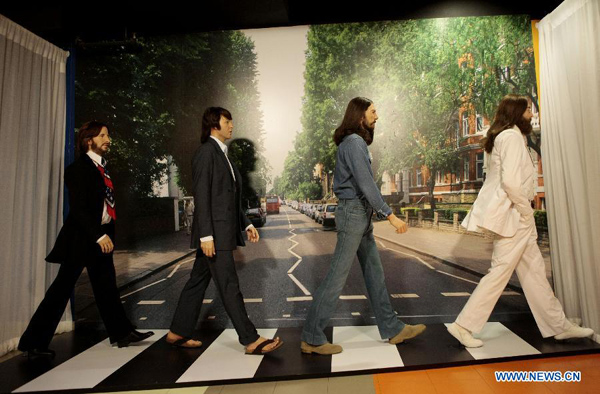 Beatles' wax figures exhibited to mark 50th anniversary of their first LP