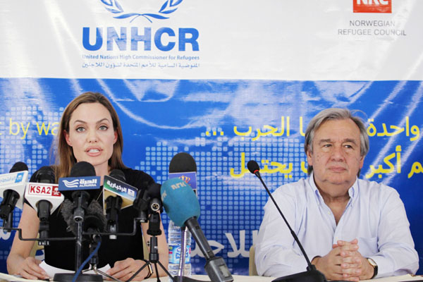 Angelina Jolie attends UN news conference in Syria