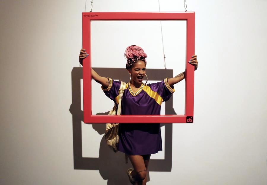 Fashionistas pose during Sao Paulo Fashion Week