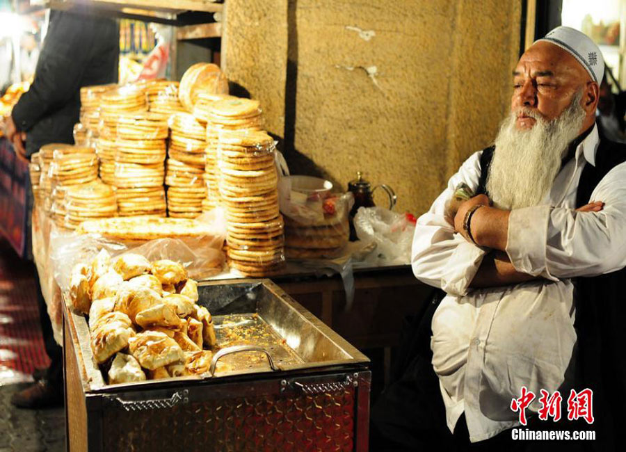 Delicious foods at night market in Urumqi