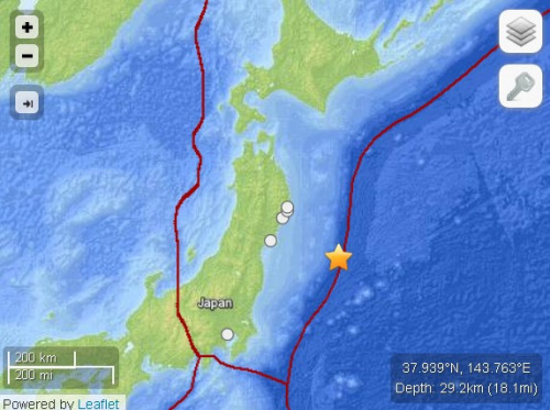 日本東北海域再次發生6.2級地震 深度約30公里