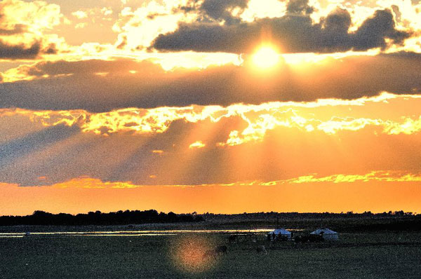 Sunset glow over New Barag Left Banner Grassland