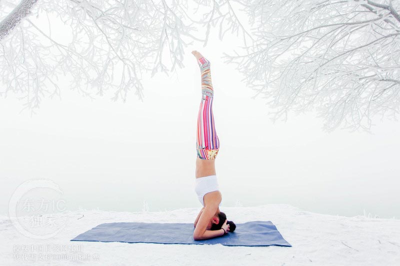 Woman does Yoga in minus 30 degrees deep freeze