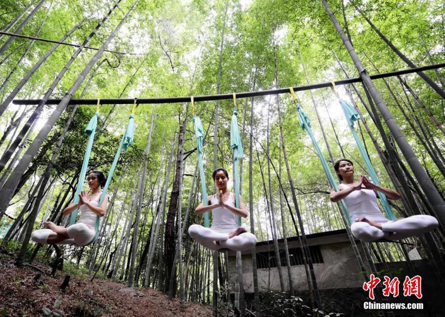 Practicing yoga in nature