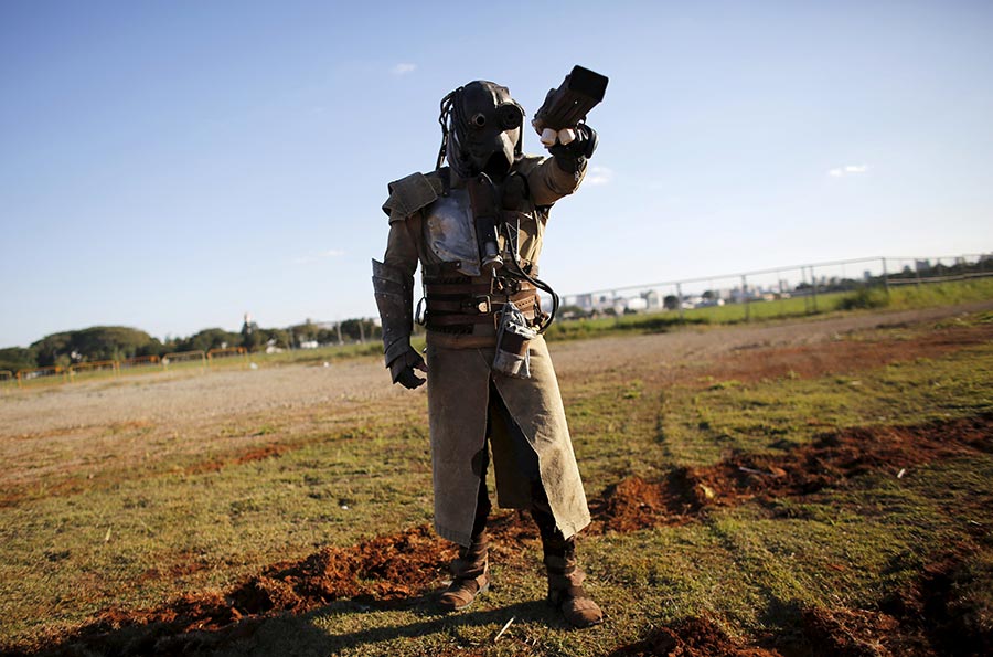 Cosplay enthusiasts pose during 'Anime Friends' in Brazil