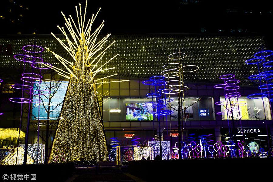 Christmas decorations illuminate Beijing