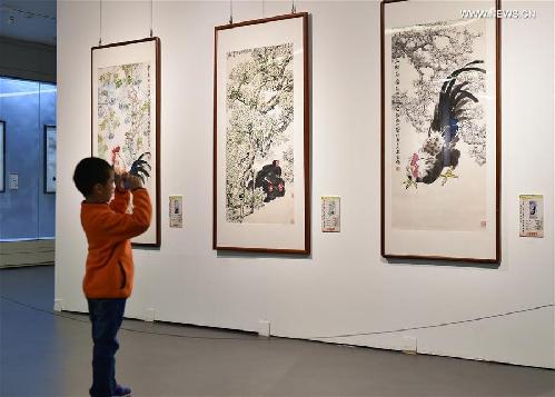 Rooster-themed artworks on exhibition in Shanxi