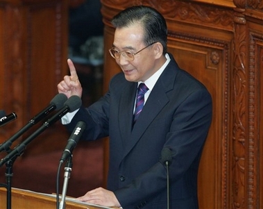 Premier Wen delivers speech to Japanese parliament