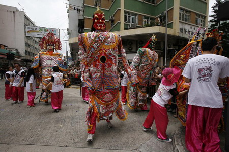 People celebrate Tin Hau festival in Hong Kong