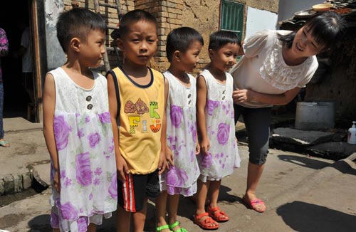 Quadruplets ready for school