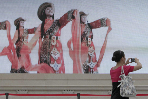 Giant LED screens in Tiananmen Square