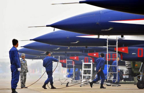 Chinese aerobatic team perform at air display