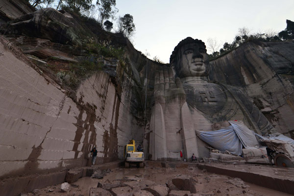 Giant Buddha carved into stone