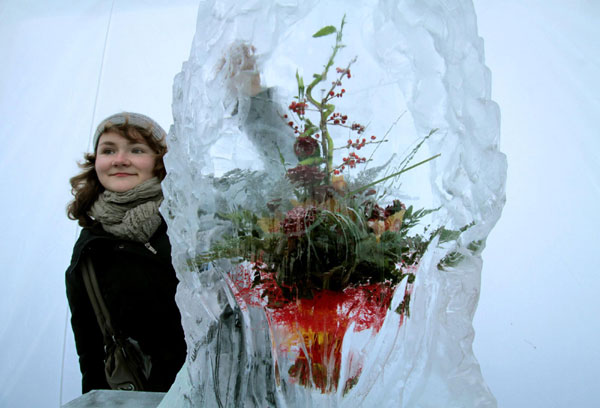 Ice flowers decorate the New Year