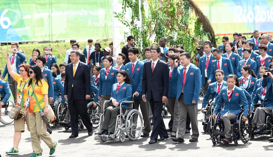 Chinese Paralympic delegates attend flag-raising ceremony