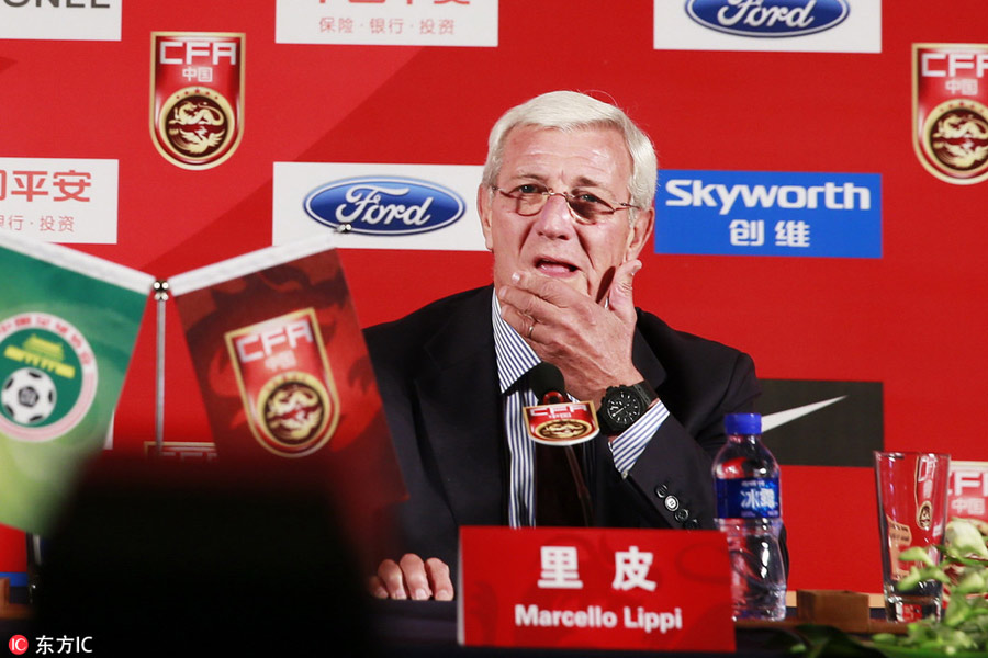 Marcello Lippi attends the CFA Team China press conference in Beijing