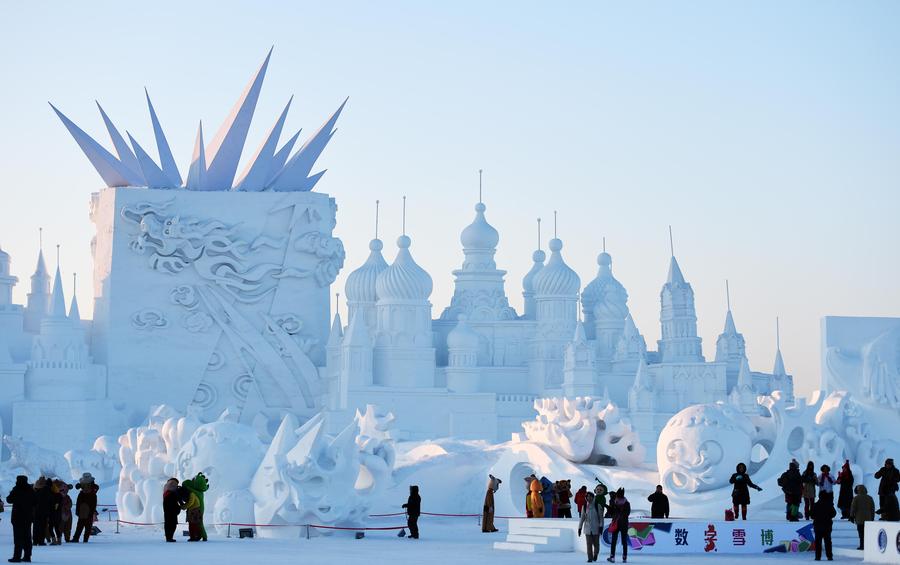 Tourists visit 27th Int'l Snow Sculpture Art Expo