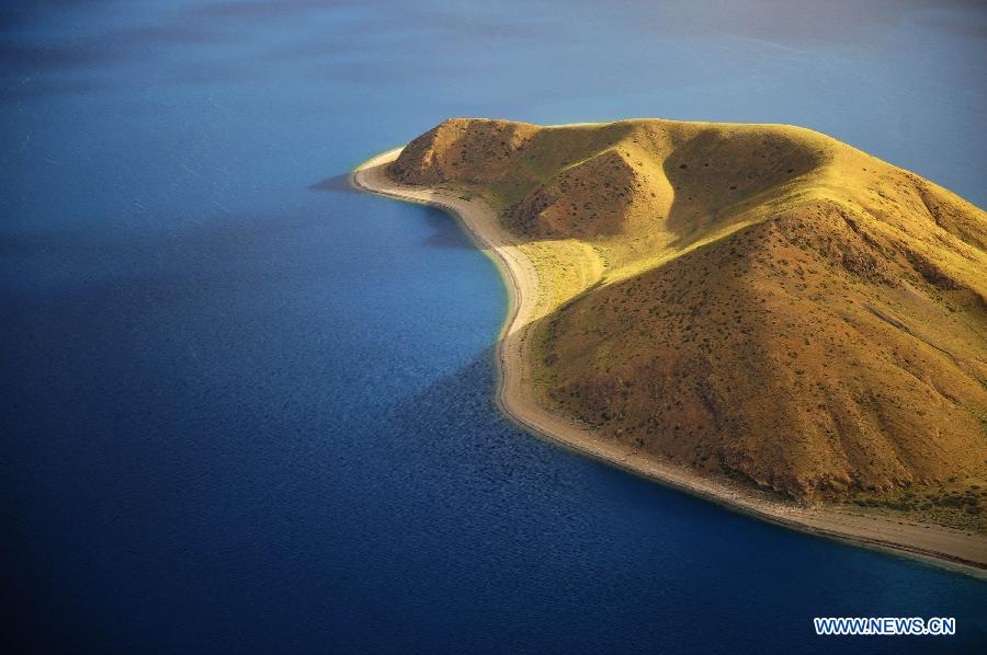 Aerial view of Yamzho Yumco Lake in Tibet