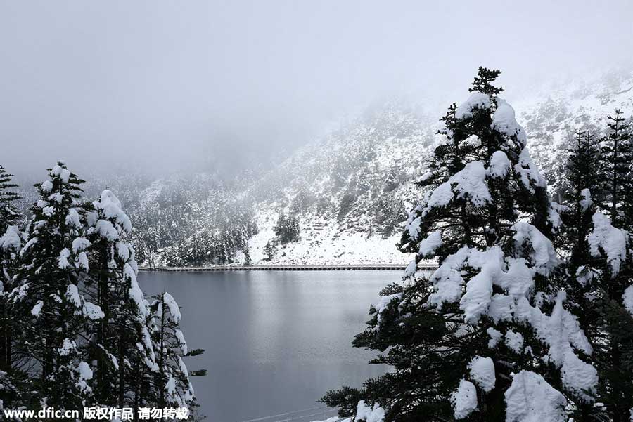 Snow scenery at Luoji Mountain in SW China