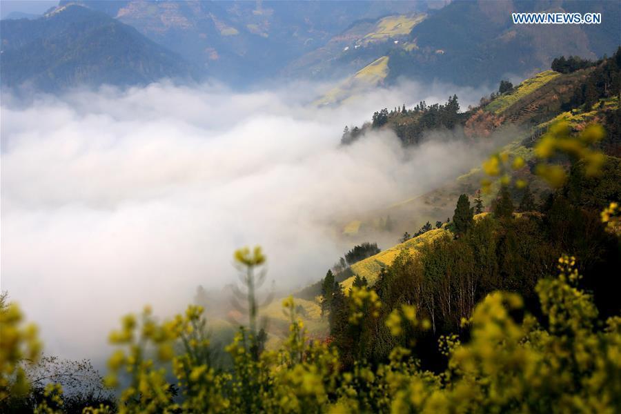 Clouds shroud ancient village Shitan, Anhui