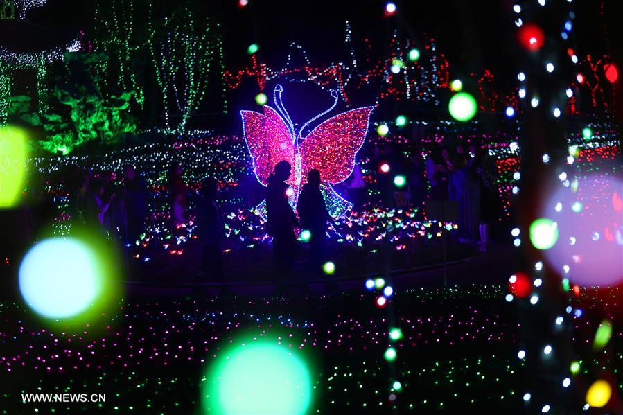 Tourists view colorful lights at light festival in E China's Nantong