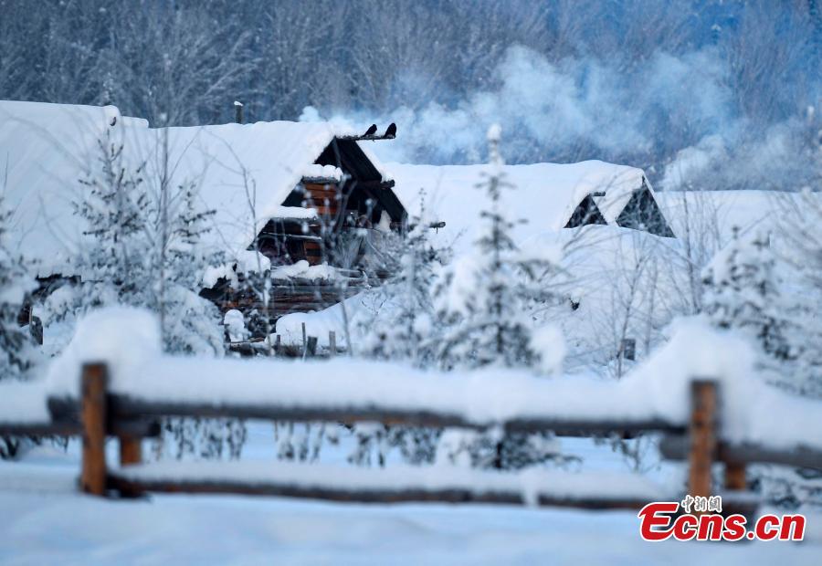 Snow-covered village in Xinjiang