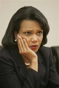 Secretary of 
 State 
 Condoleezza Rice is interviewed at the offices of the Associated Press in New York Monday, May 8, 2006. President Bush said Rice would go to the United Nations on Tuesday to press for a new U.N. resolution increasing peacekeepers in the Darfur region of Sudan. [AP]