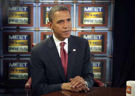 U.S. Democratic Presidential candidate Senator Barack Obama (D-IL) is interviewed during a taping of 