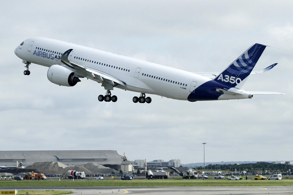 Airbus A350 takes off on first test flight