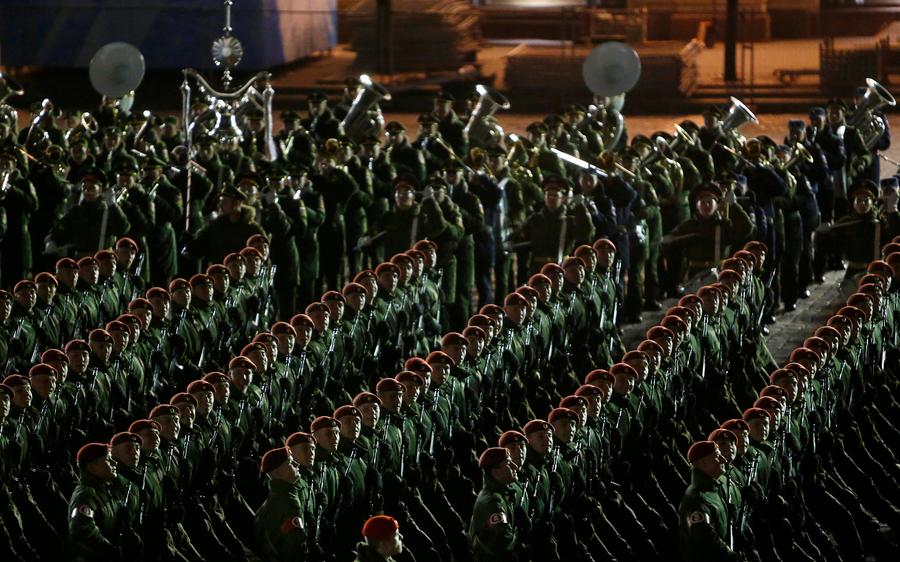 Russian soldiers, armor and aircraft rehearse for Victory Day parade